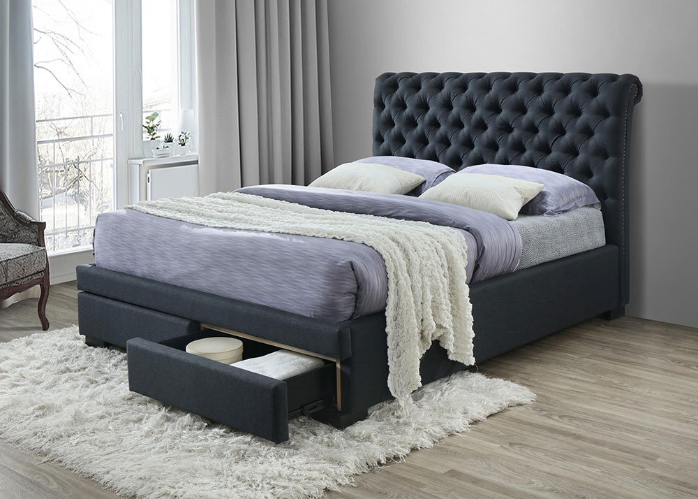 Buy Crystal 2 Drawers Fabric Bed Frame online from Beds & Beyond